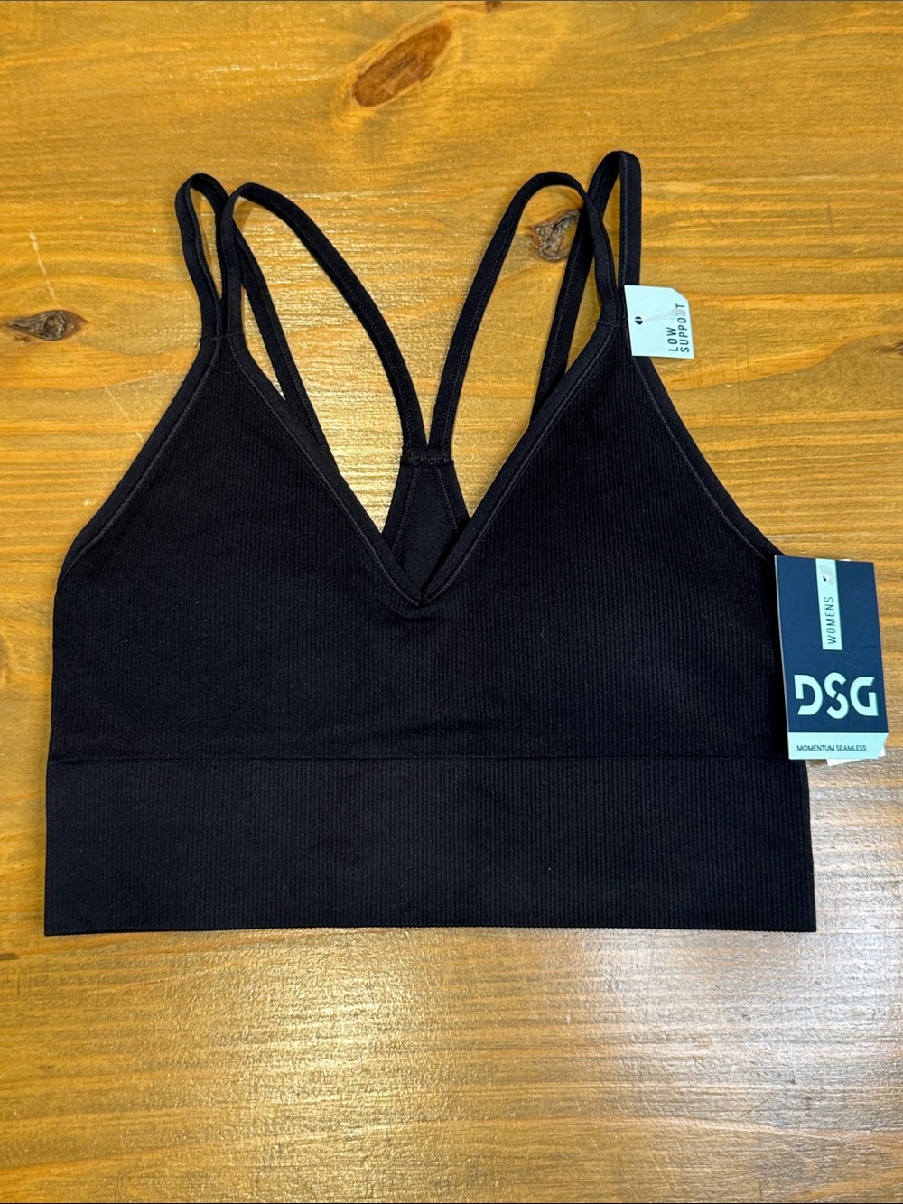 DSG Black Double-Strap Seamless ribbed V-Neck Bralette